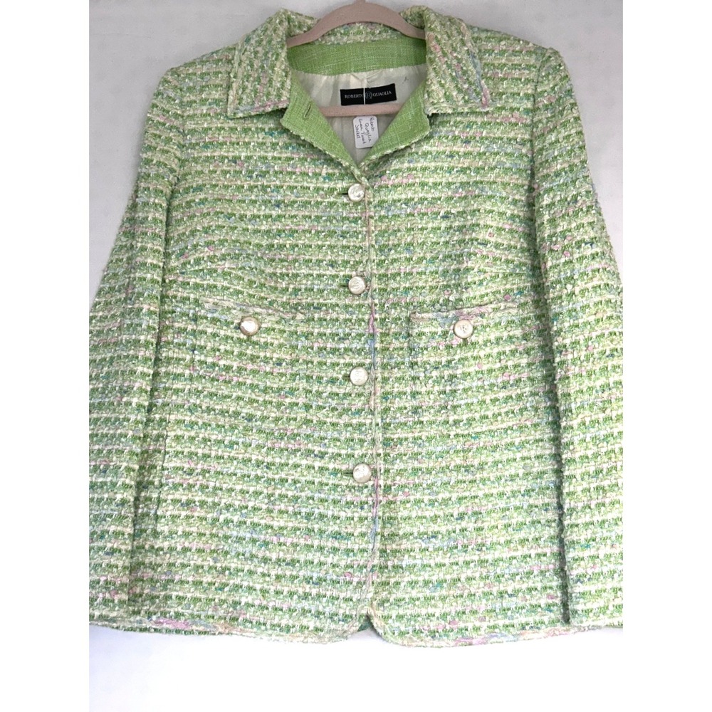 Roberto Quaglia Green Tweed Silk Lined Button Front Jacket Womens